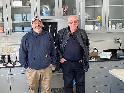Adam Thompson and John Thom in the lab at the Fond du Lac treatment plant