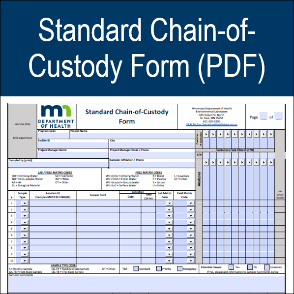 Standard Chain of Custody Form (PDF) banner, with image of form