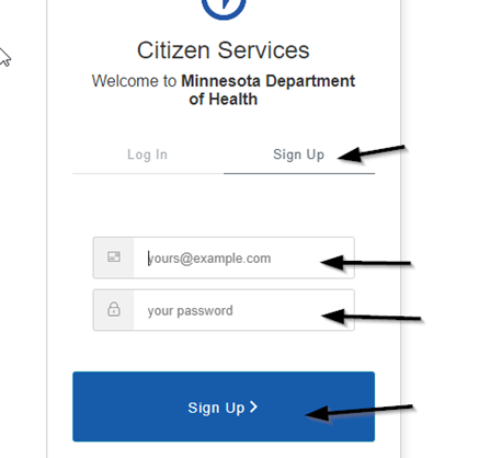 Licensing portal sign up.