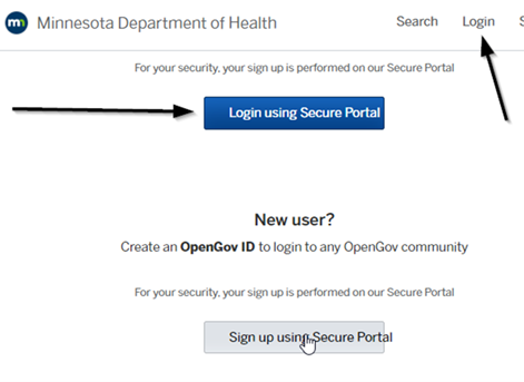 Choose login to secure portal tab.