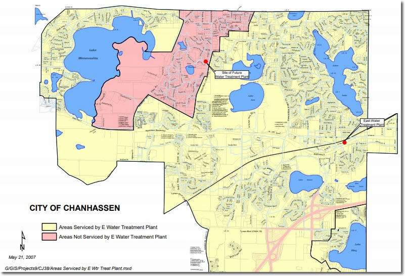 Map of zones for Chanhassen water treatment plants