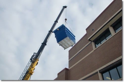 Plate Settler being lifted into Eagan water plant