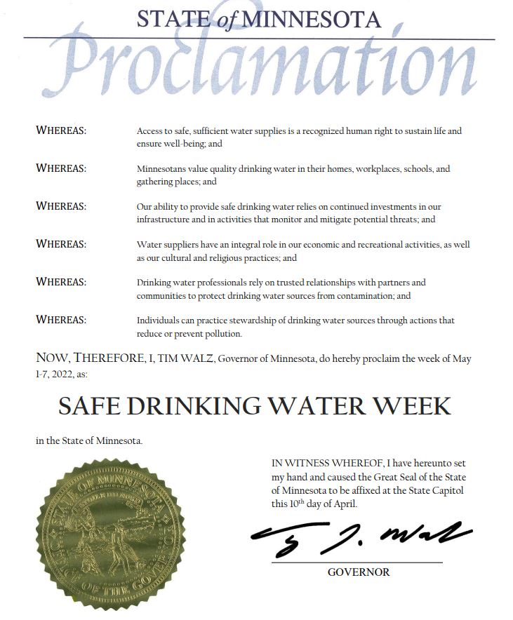 Proclamation for Safe Drinking Water Week