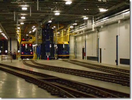 The rail lines inside the Green Line Operations and Maintenance Facility