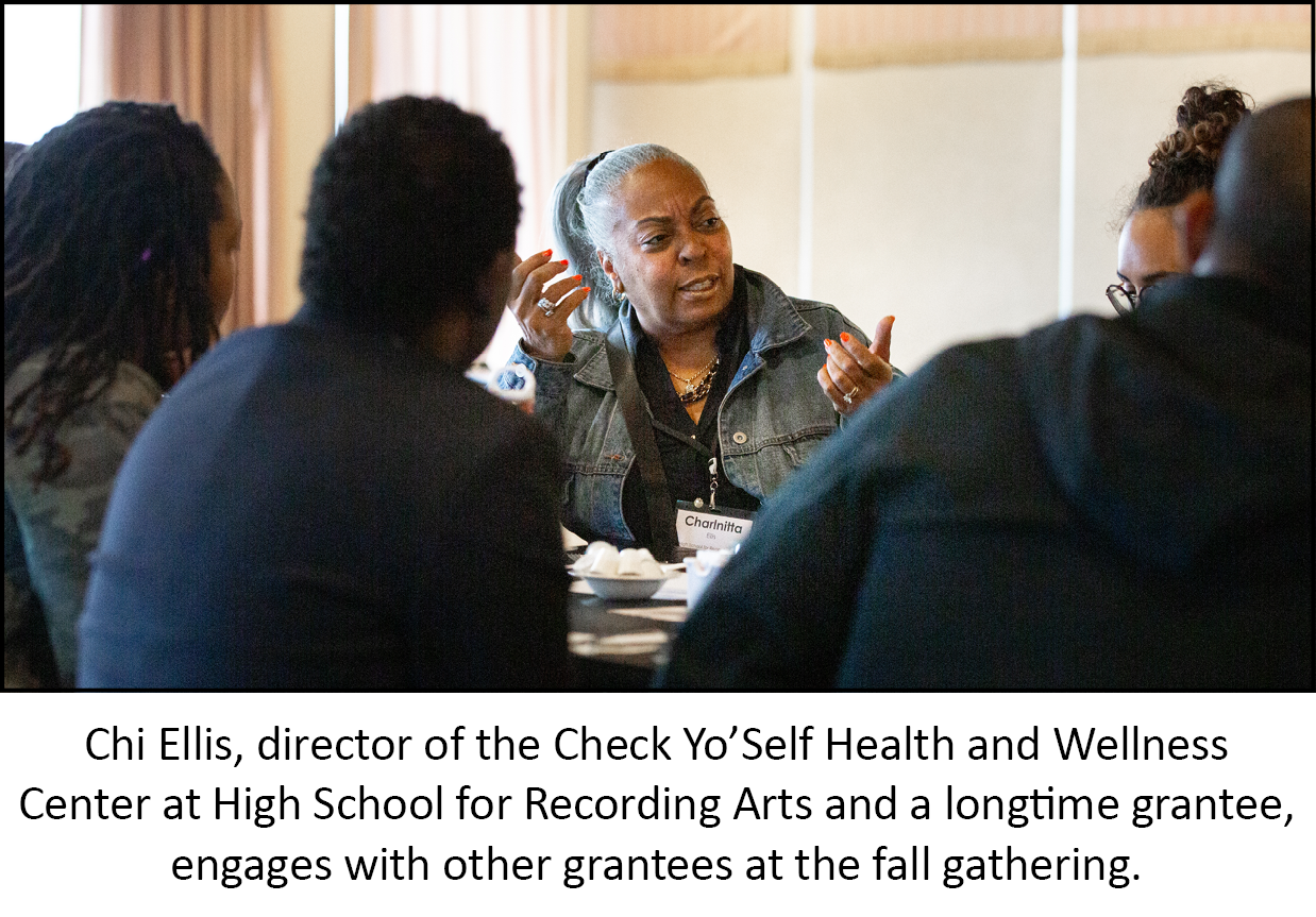 Chi Ellis of High School for Recording Arts engages with grantees at fall gathering