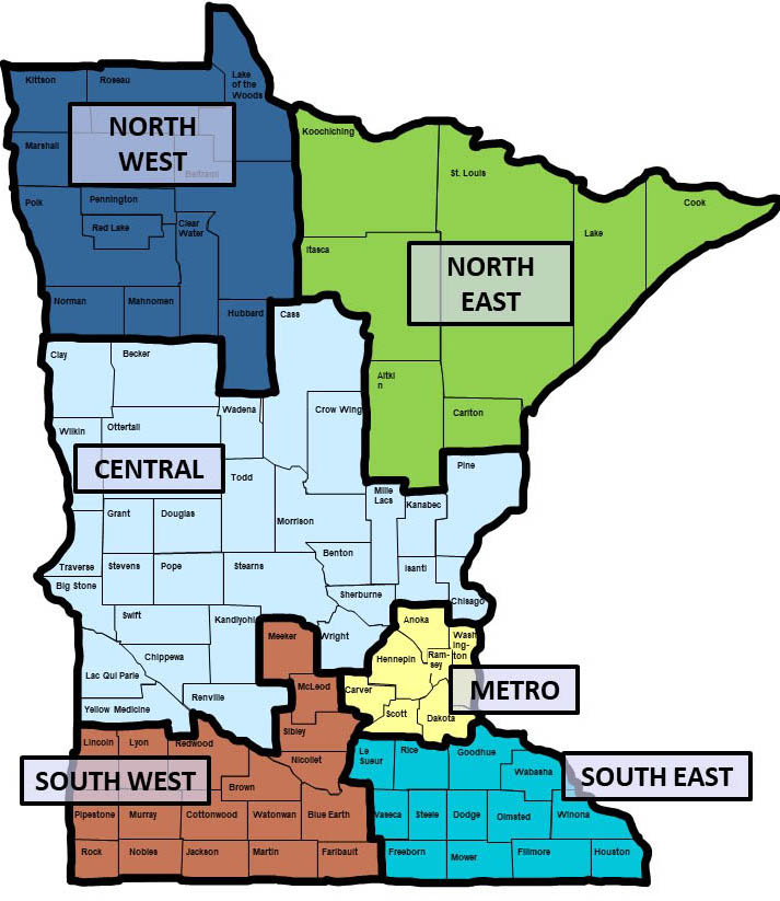 Map showing Minnesota regions