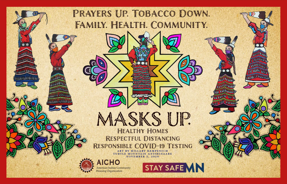 Masks up Native artwork with COVID-19 messages by Hillary Kempenich