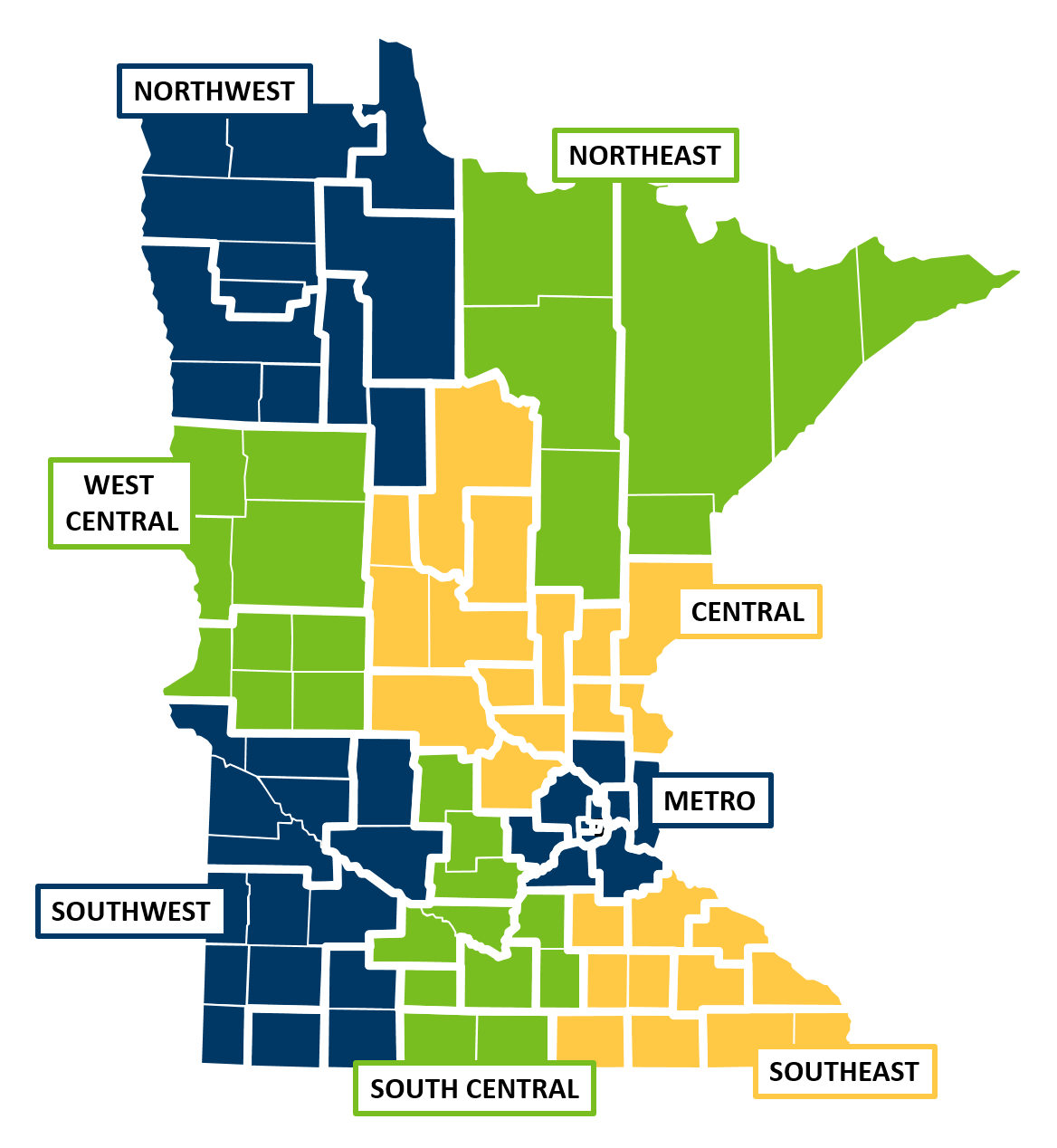 Map of SCHSAC regions in Minnesota