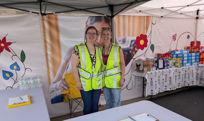 After closing the overnight shelter, Beltrami County staff set up a tent outside the county office with donations from local stores—gallons of water, fresh fruit, non-perishable food, and hygiene supplies. 