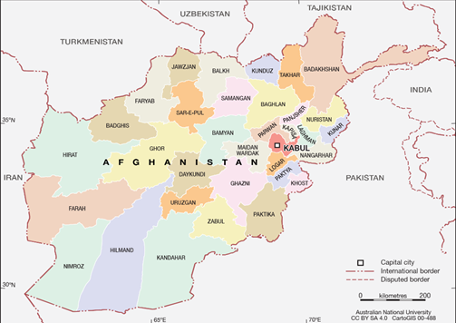 Map of Afghanistan, provinces, and surrounding countries
