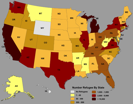 States of Primary Resettlement for Iraqi Refugees, FY 2008-2013