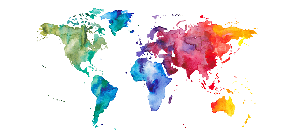 colorful world map with watercolor effect