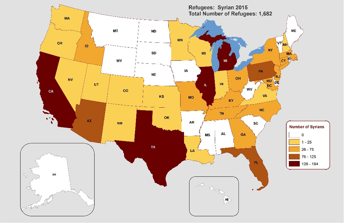 States of Primary Resettlement for Syrian Refugees, FY 2015