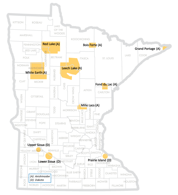 map of tribal grantees in Minnesota