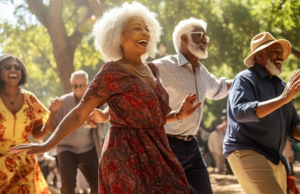 Group of people dancing outdoors