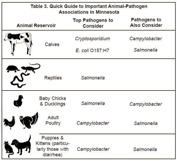 Table 3: Quick Guide to Important Animal-Pathogen Associations in Minnesota