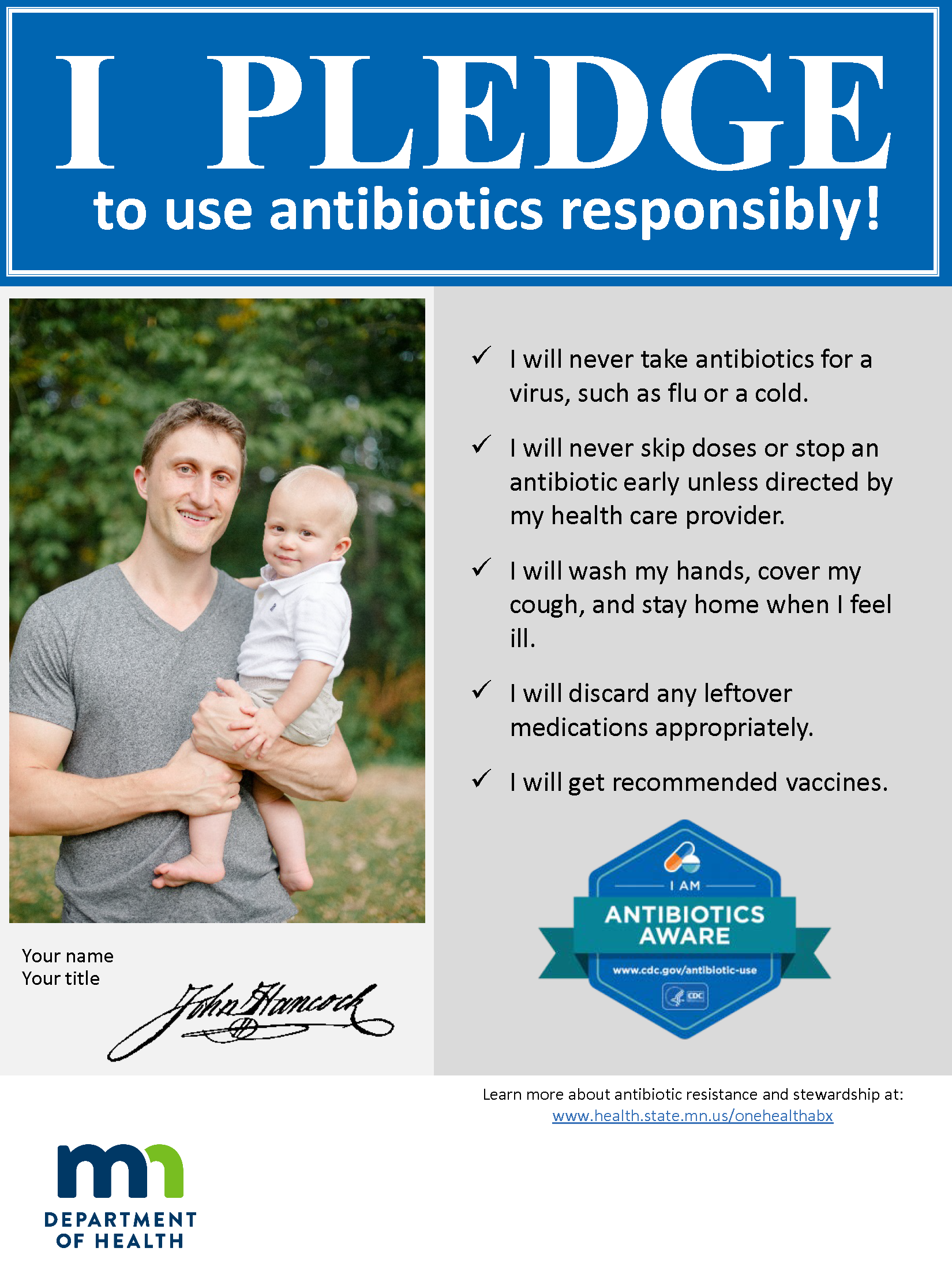 Poster template: I pledge to use antibiotics responsibly!