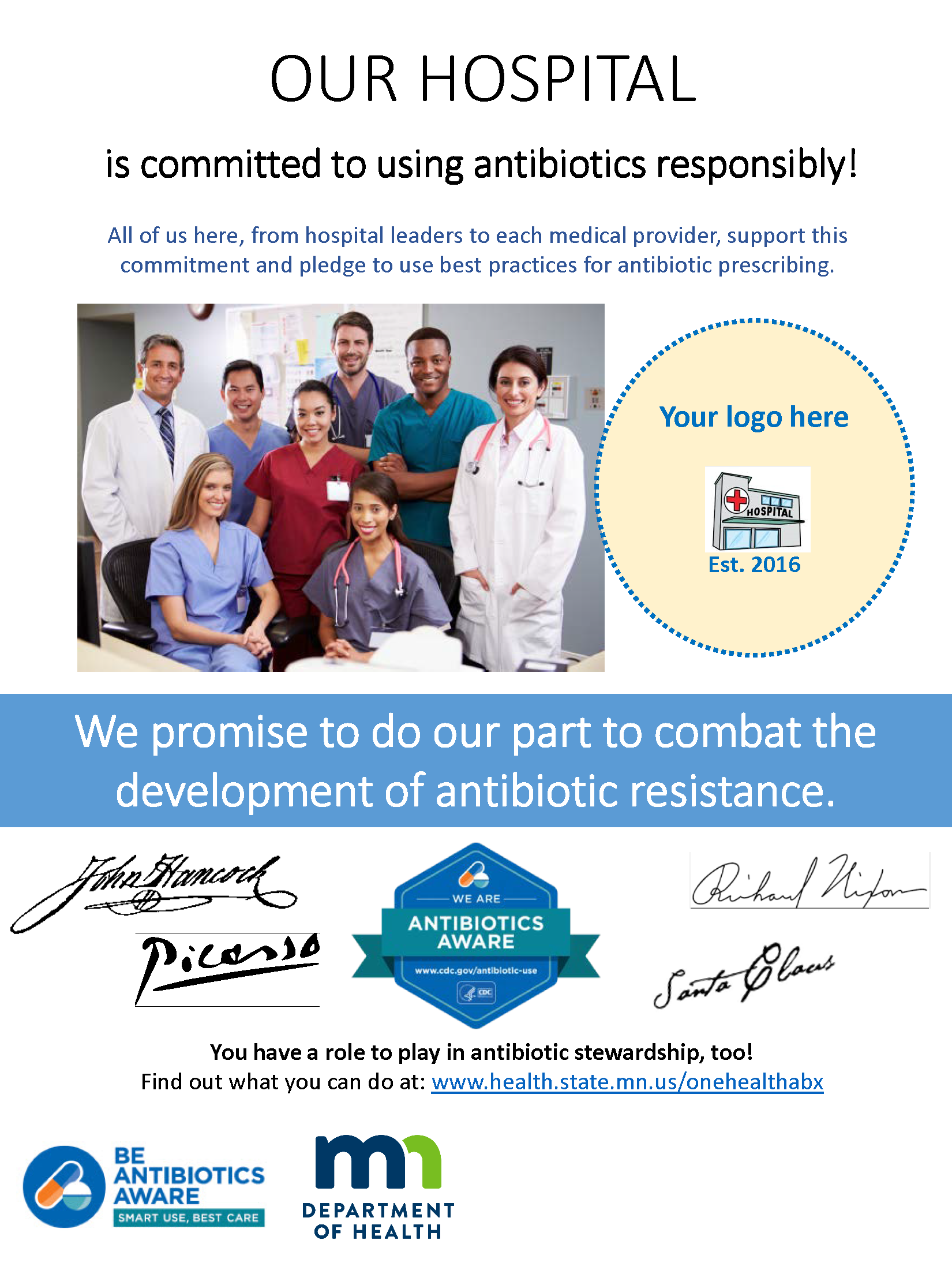 Poster template: Our organization is committed to using antibiotics responsibly