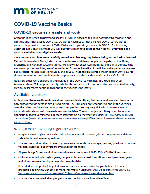 COVID-19 Vaccine Basics fact sheet