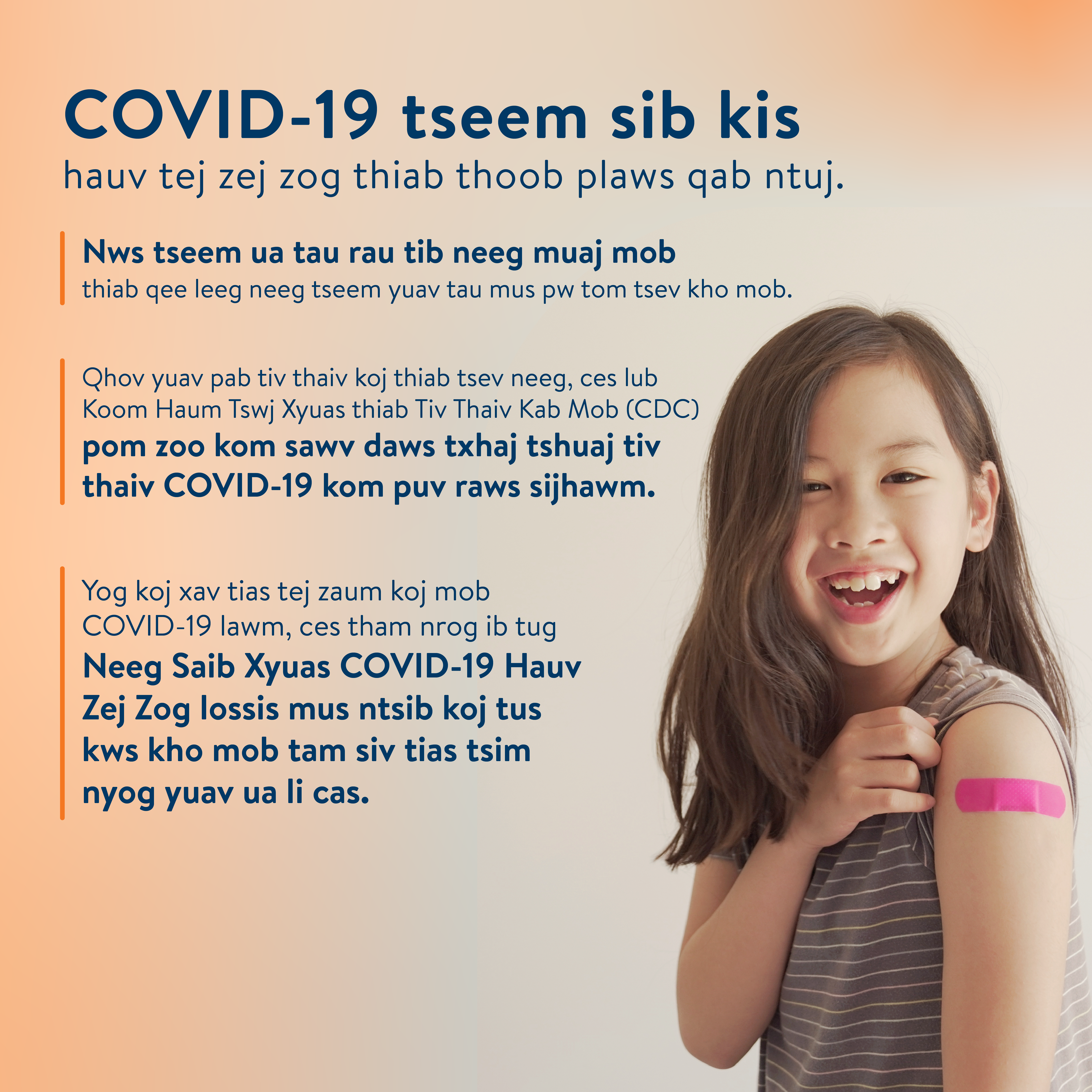 COVID-19 is still spreading in Hmong with image of girl, image for social media
