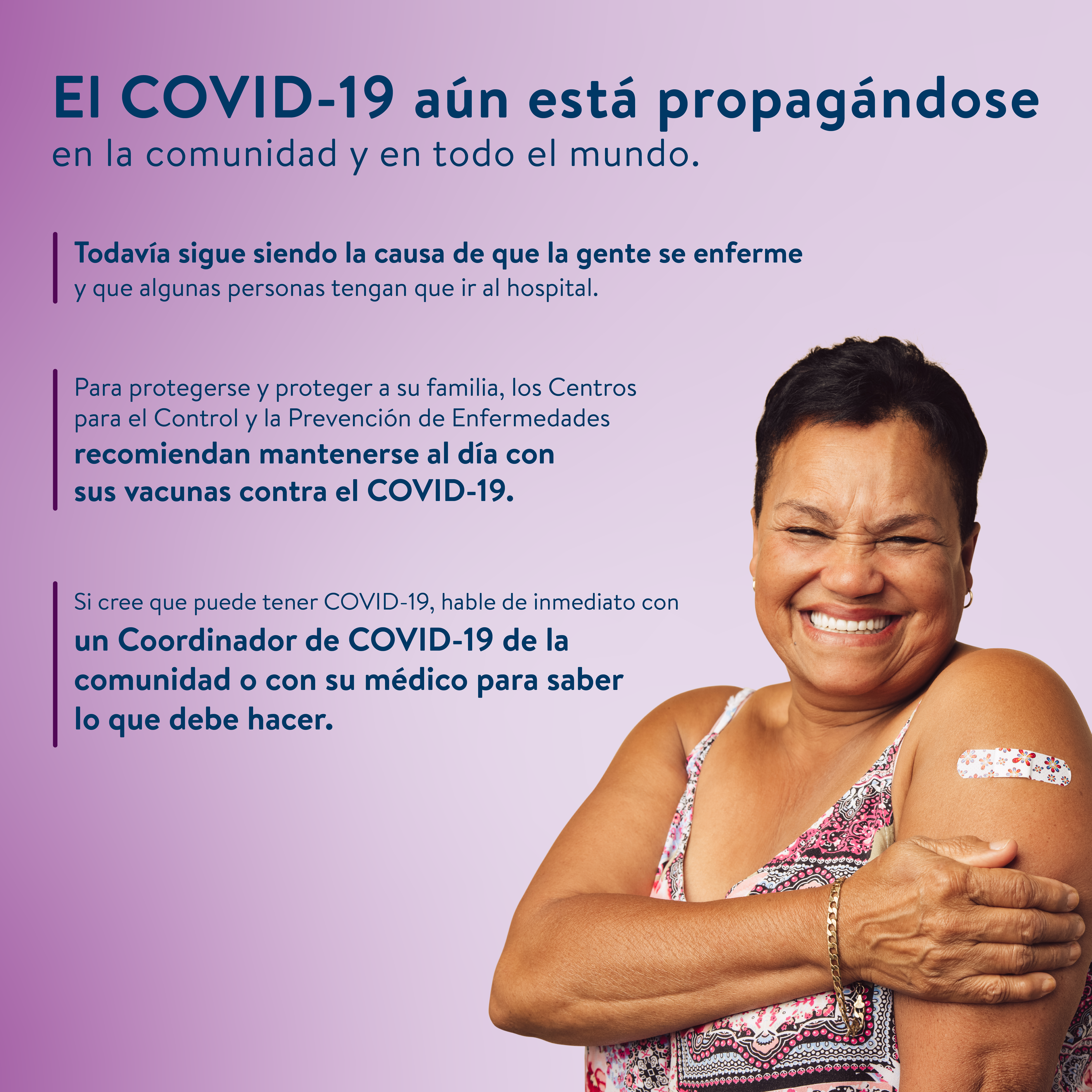 COVID-19 is still spreading in Spanish, image for social media
