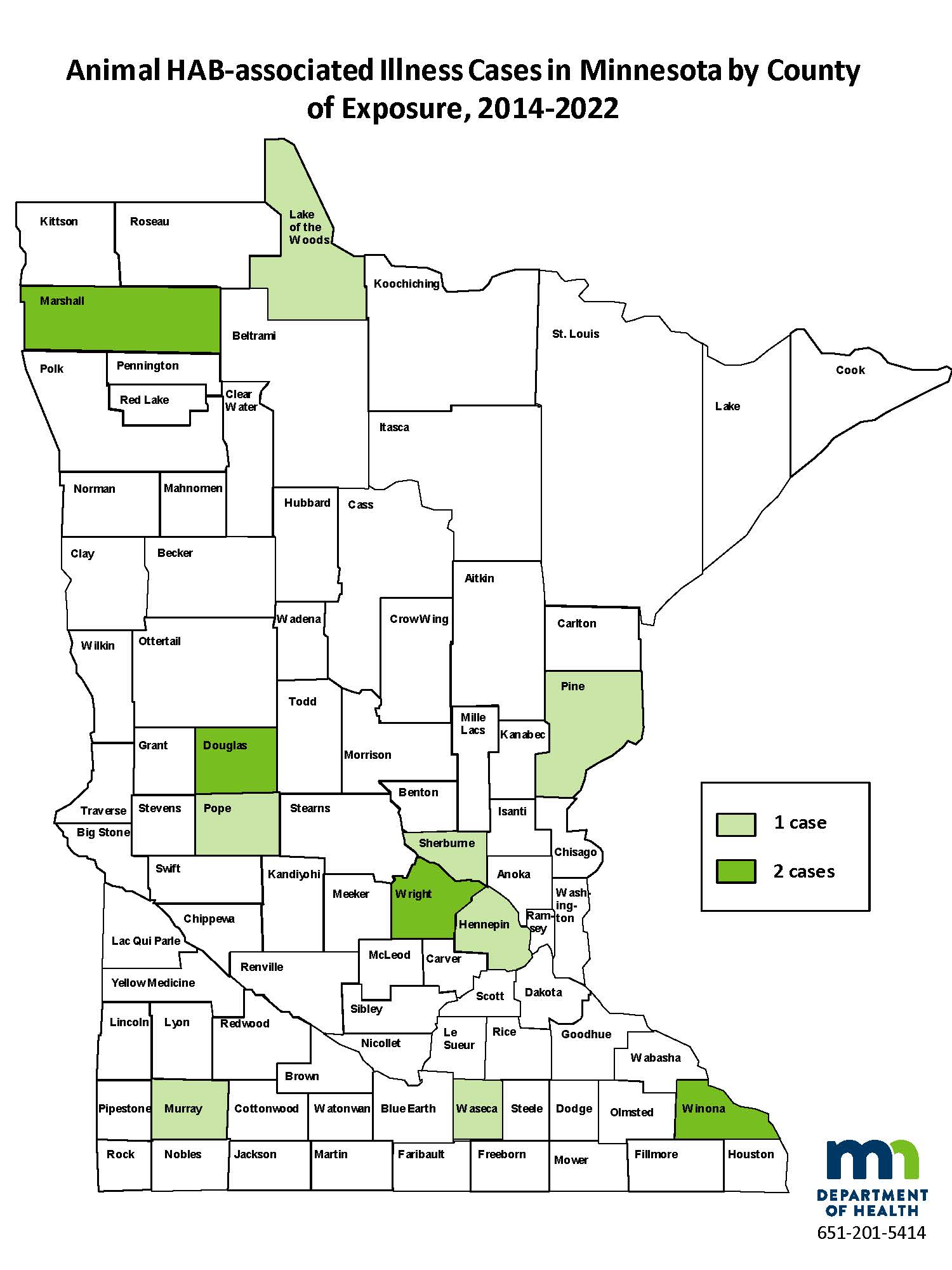 Animal HAB-Associated Illness Cases in Minnesota by County of Exposure, 2014-2022