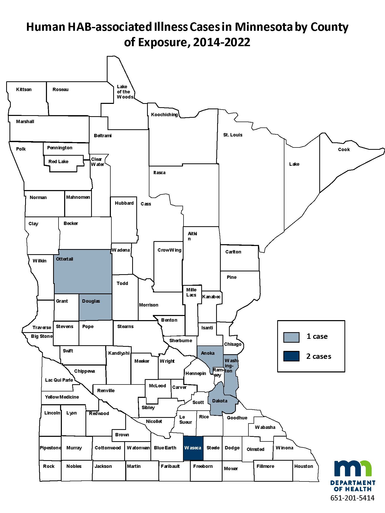 Human HAB-Associated Illness Cases in Minnesota by County of Exposure, 2014-2022
