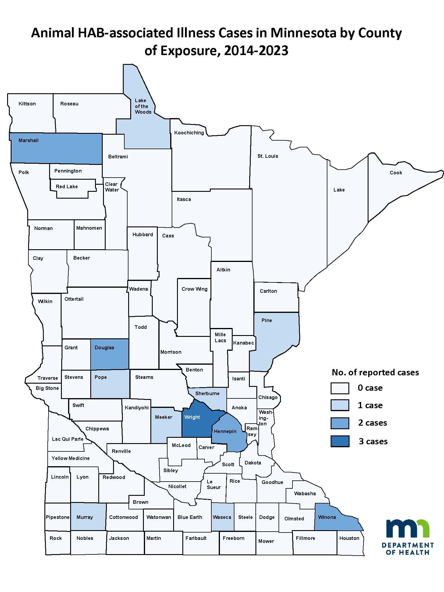 Animal HAB-Associated Illness Cases in Minnesota by County of Exposure, 2014-2022