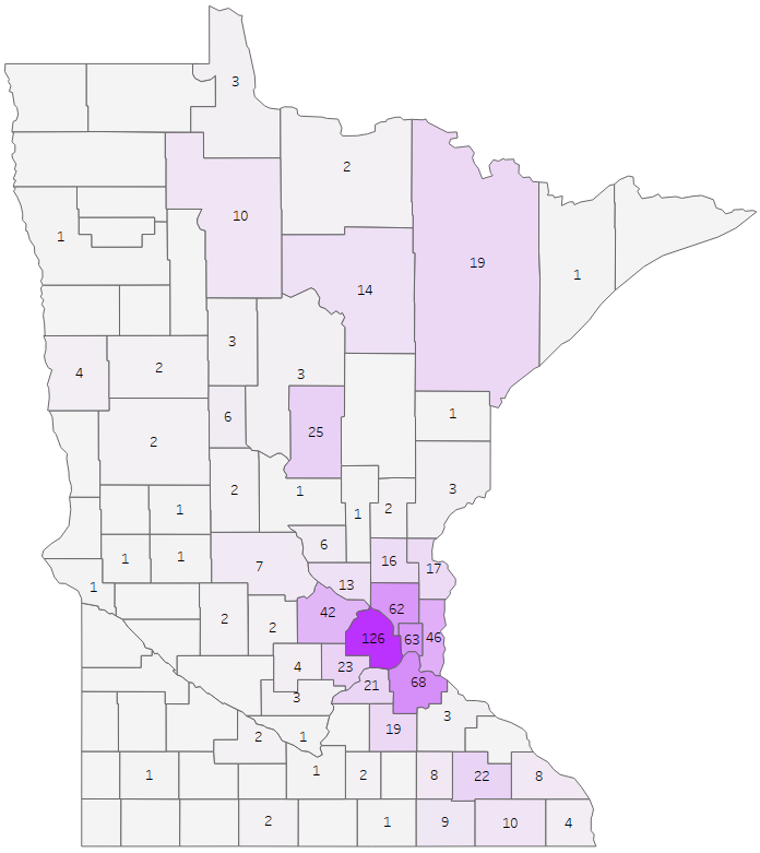 Probable and confirmed pertussis case counts by county.