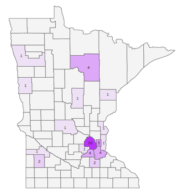 Probable and confirmed pertussis case counts by county.