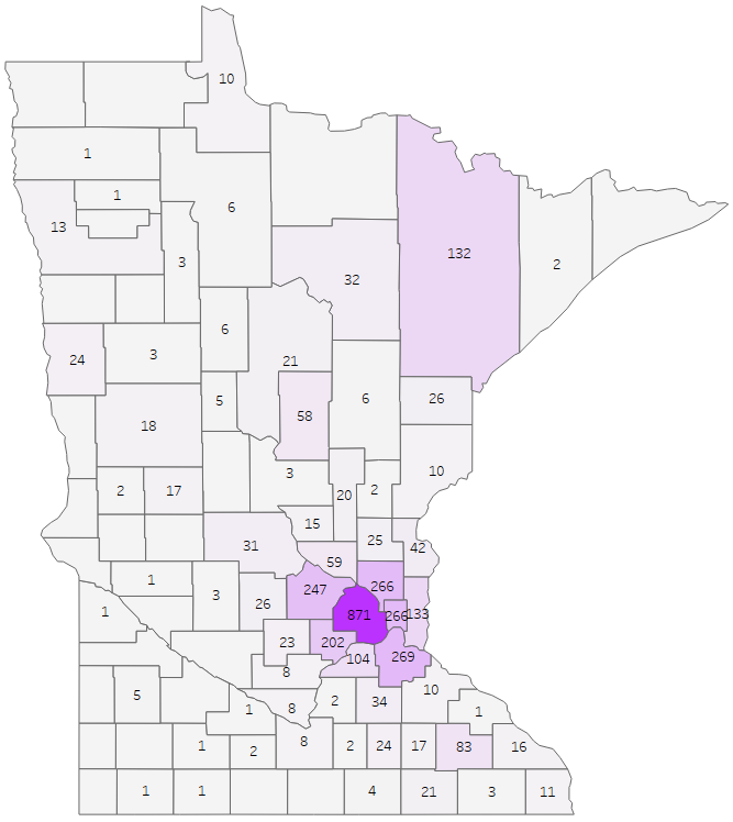 Probable and confirmed pertussis case counts by county.
