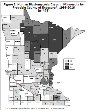 figure two shows map of minnesota with cases by county