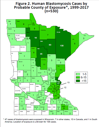 figure two shows map of minnesota with cases by county