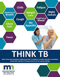 Think TB poster with symptoms and referral guidance.