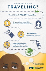 Thinking About Traveling? Plan ahead. Prevent malaria.