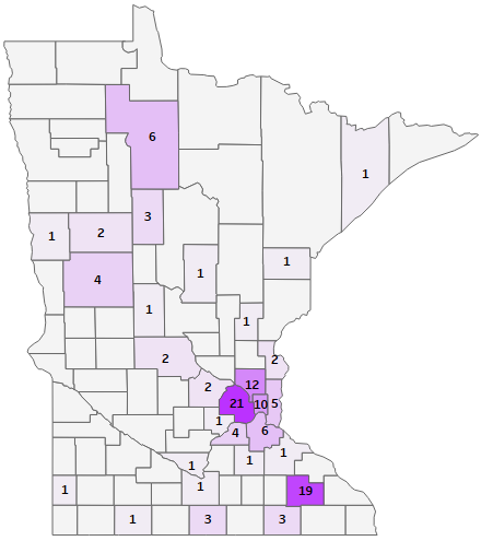 Probable and confirmed varicella case counts by county.