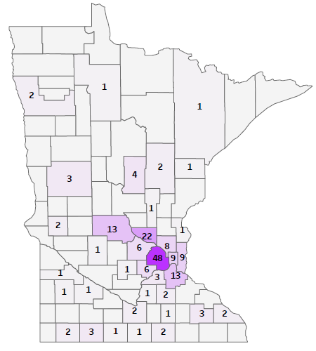 Probable and confirmed varicella case counts by county.