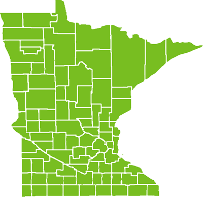 Map of Minnesota counties in HealthPartner Insurance Corporation Alpine service area