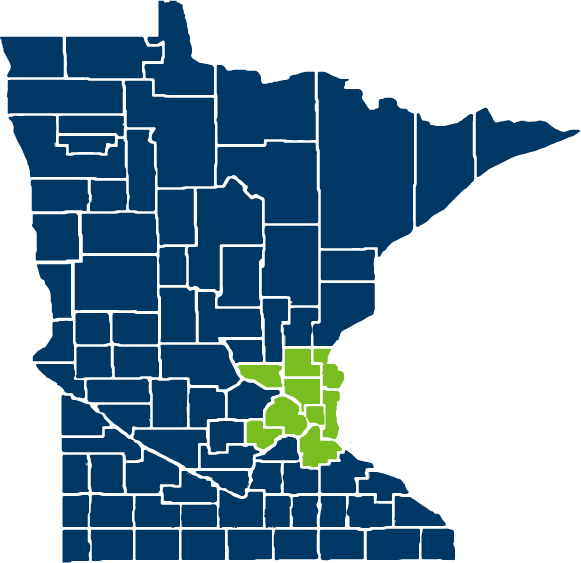 Map of Minnesota counties in Metro Network service area