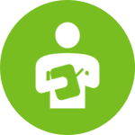 Request an MDH ICAR Visit icon with person holding clipboard