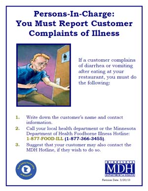 Persons-In-Charge: You Must Report Customer Complains of Illness Poster