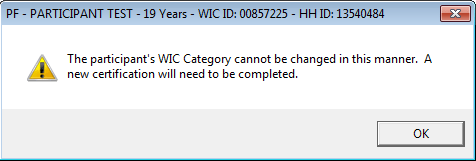 The participant's WIC Category cannot be changed in this manner.  A new certificaiton willl need to be completed.