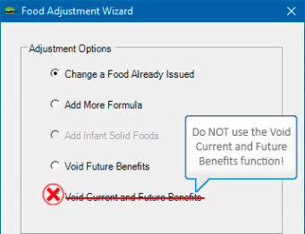 Food Adjustment Wizard wth Void Current and Future Benefits crossed out