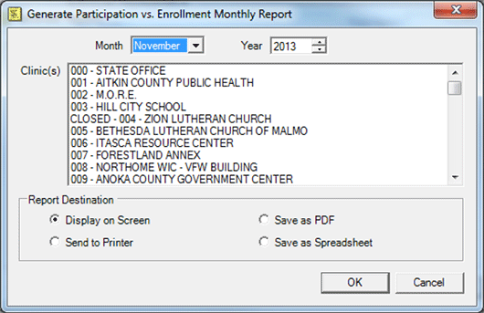 Generate report screen with all clinics listed