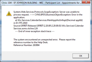 Server unable to process request error message