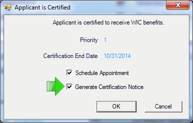 Applicant is Certified message with Certification Notice checkbox selected