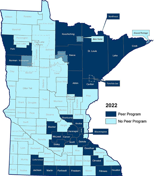 Map of MN WIC Peer Breastfeeding Programs
