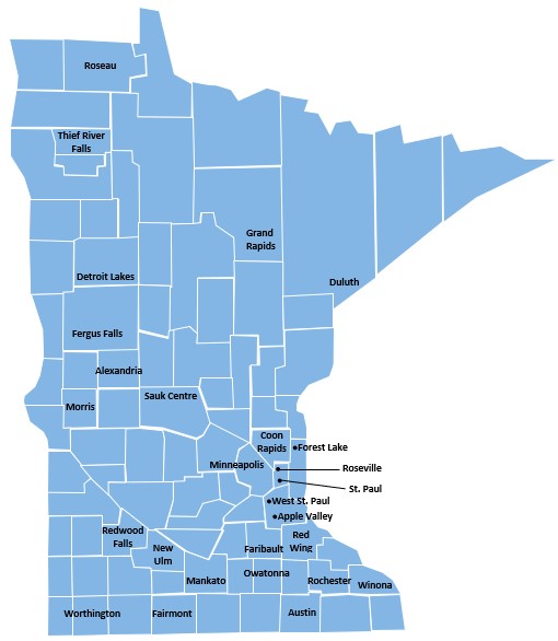 Minnesota interactive map showing positive alternative locations.