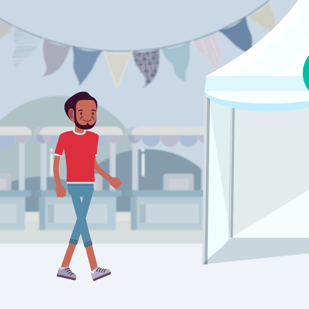 Man walks into a clinic and receives a vaccine from health care practitioner and walks out