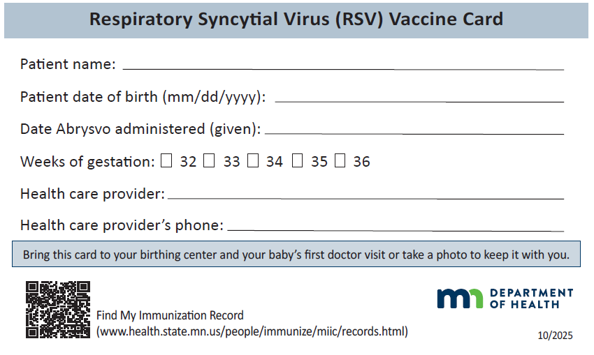 RSV vaccine card for patients